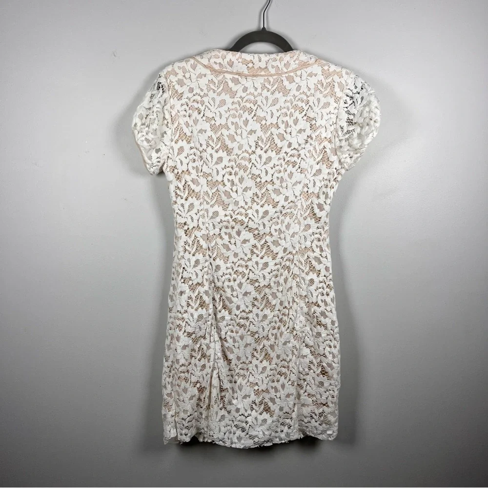 Bebe White Tea Satin Lace Mini Bride Bridal Cocktail Party Dress Size Small